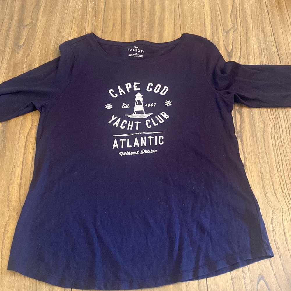 Talbots 3/4 length sleeve navy blue shirt